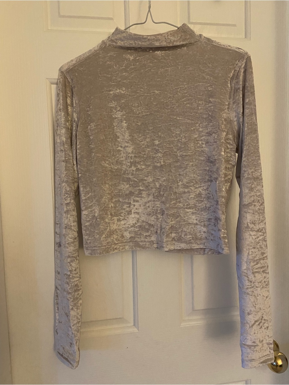 Velvet Long-Sleeve Crop Top - Light Gray